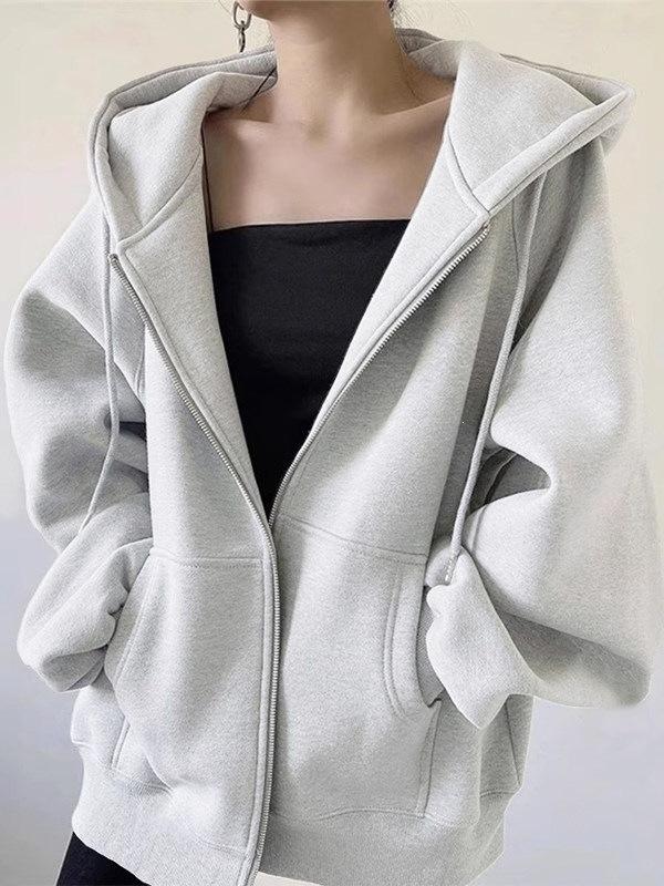 Women's Premium Navy Blue Cotton Hoodie: Fleece-Lined, Thickened, Loose Fit, Perfect for Autumn and Winter, Hooded Baseball-Style Cardigan.