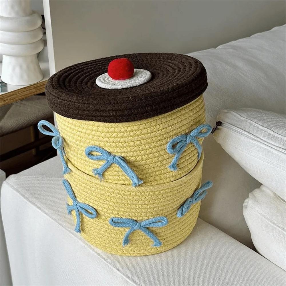 Woven Miscellaneous Basket Cartoon Coffee Table Box Cute Bow Storage Box  Desktop Storages