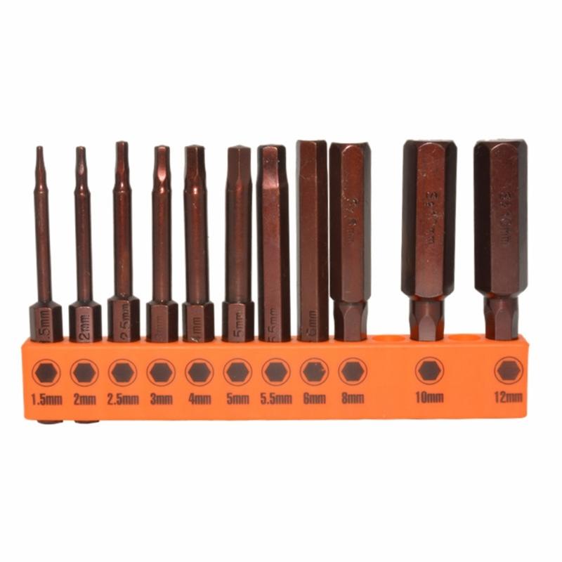23Pcs Hex Head Allen Wrenches Drill Bit Set Steel Magnetic Tip Hex Bit Set 60mm Long 1.5/2/2.5/3/4/5/5.5/6/8/10/12mm