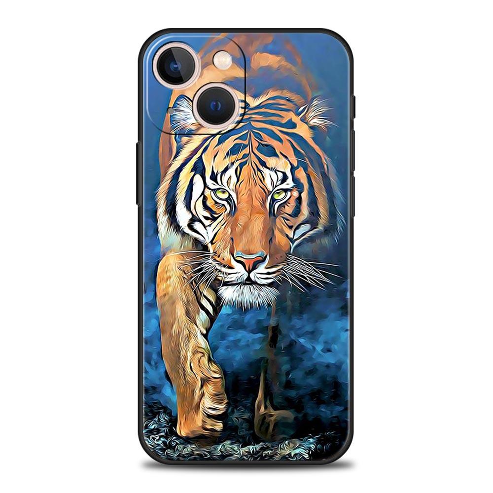 Tiger Leopard Fashion Phone Case For iPhone 17 16 15 Pro Max 11 12 13 14 7 8 Plus SE 2020 X XR XS Cover Soft Black