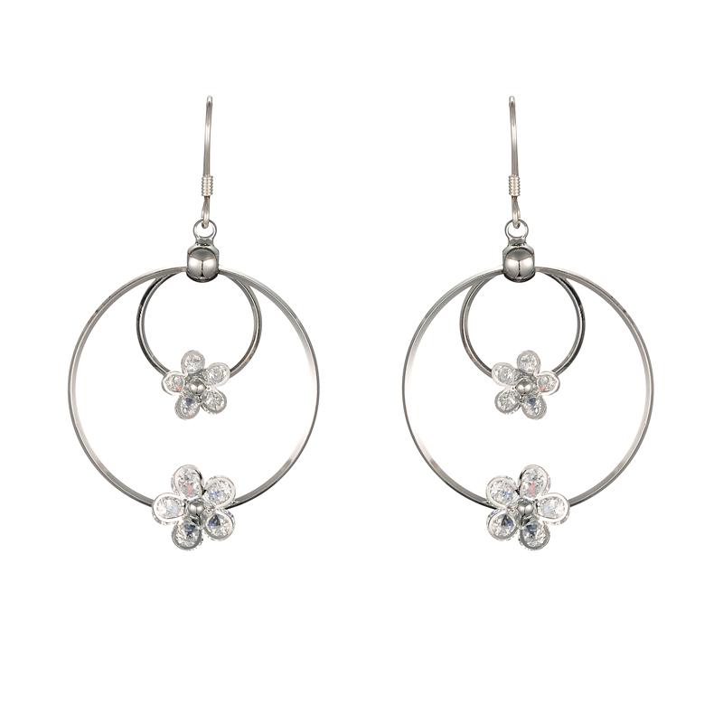 Luxury Zircon Flower Round Hoop Clip On Earrings Without Piercing Women Bride Long Ear Cuff Vintage Jewelry