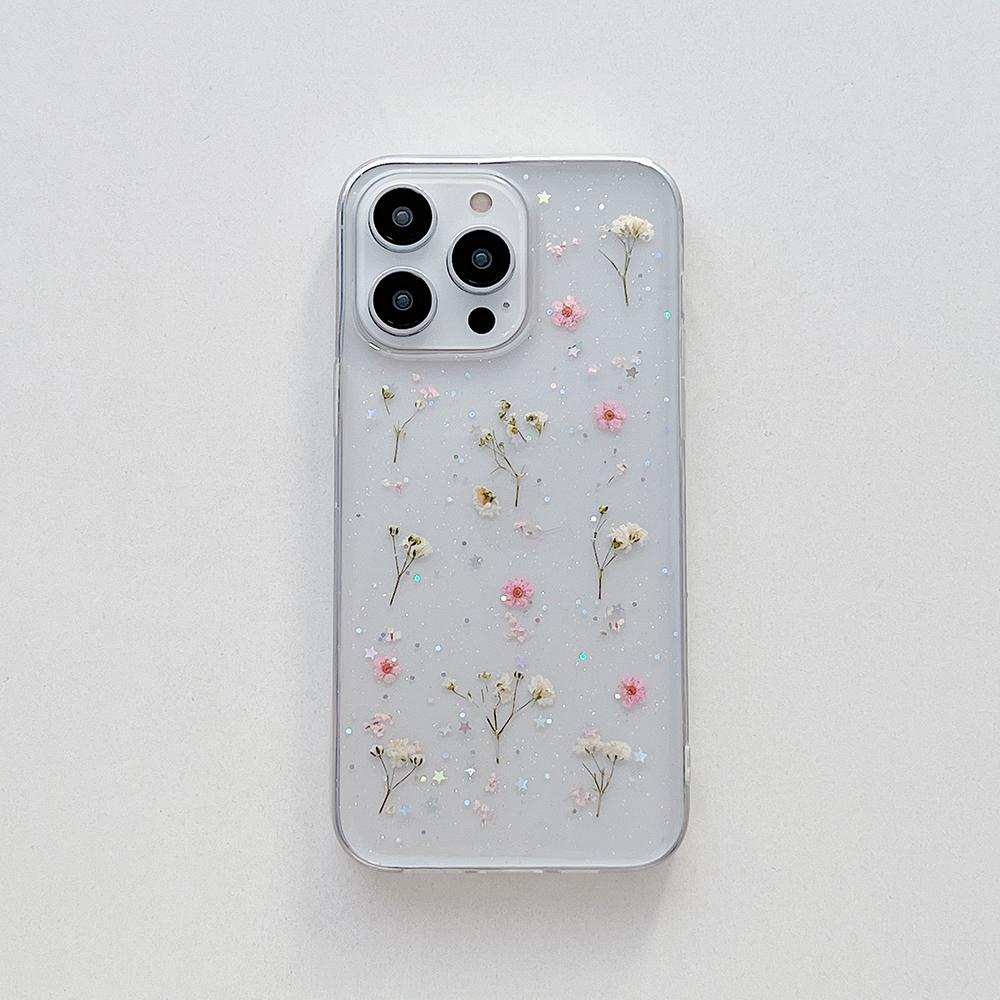 Чехол для телефона из настоящих сушеных цветов для iPhone 17 Air 16 15 14 13 12 11 Pro XR X XS Max 7 8 Plus 16E Цветочный Мягкий Ударопрочный Чехол