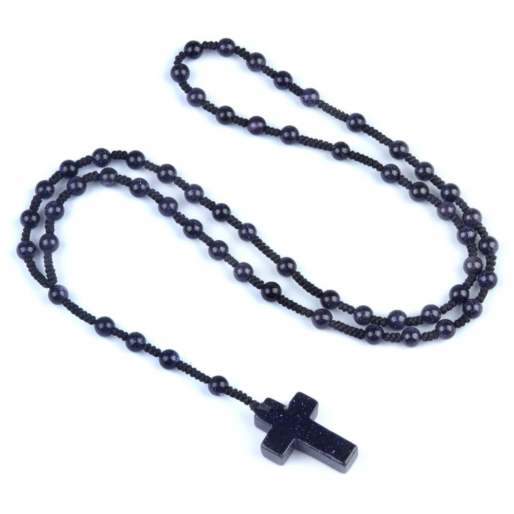 6mm Natural Crystal Agate Cross Pendant, Woven Beaded Gemstone Charm for DIY Jewelry Making