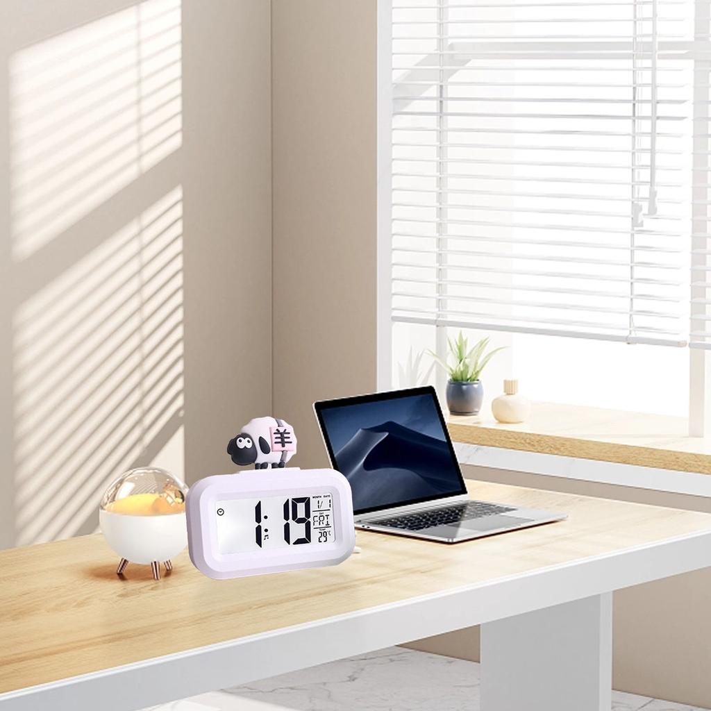 Электронные часы Милый мультфильм светодиодный экран Настольный электронный будильник Данные Время Календарь Температура