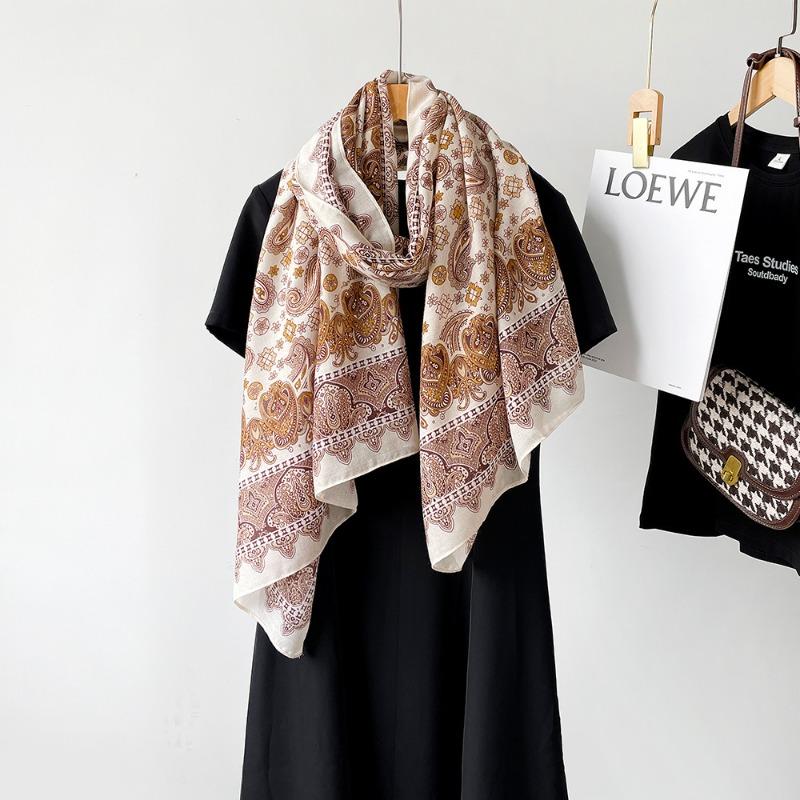 New Cotton and Linen Scarf Women's Autumn High-end Feeling Belt Buckle Printed Silk Scarf Angola Red Shawl