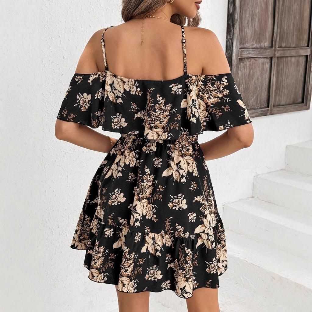 Женское летнее повседневное платье с v-образным вырезом и открытыми плечами с цветочным принтом