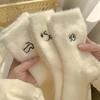 Women's White Plush Cotton Socks - Cute, Thick, Mid-Tube for Autumn/Winter