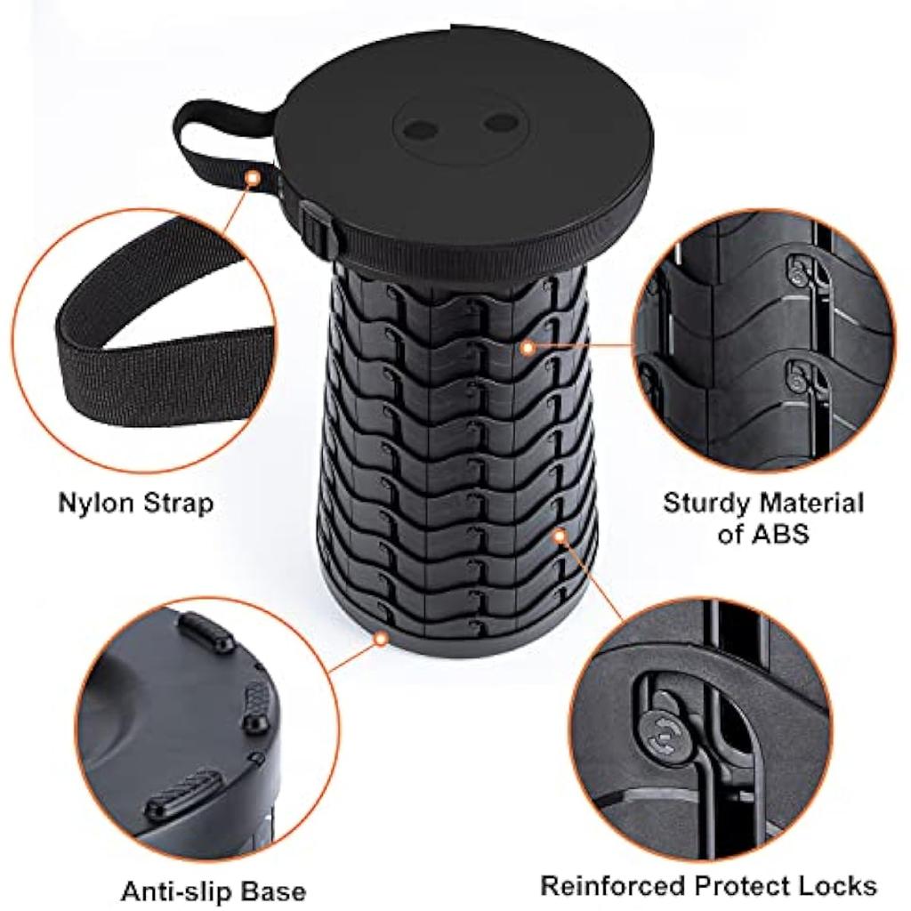 Collapsible Portable Stool, Upgraded Folding Camping Stool Load Capacity 450lbs Telescoping Foldable Retractable Stool for Adults