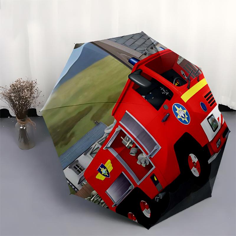 Fireman Fire trucks Themed Travel Umbrella-8 Ribs Automatic Opening and Closing, Portable Folding Design, Compact and Stylish Umbrella Suita