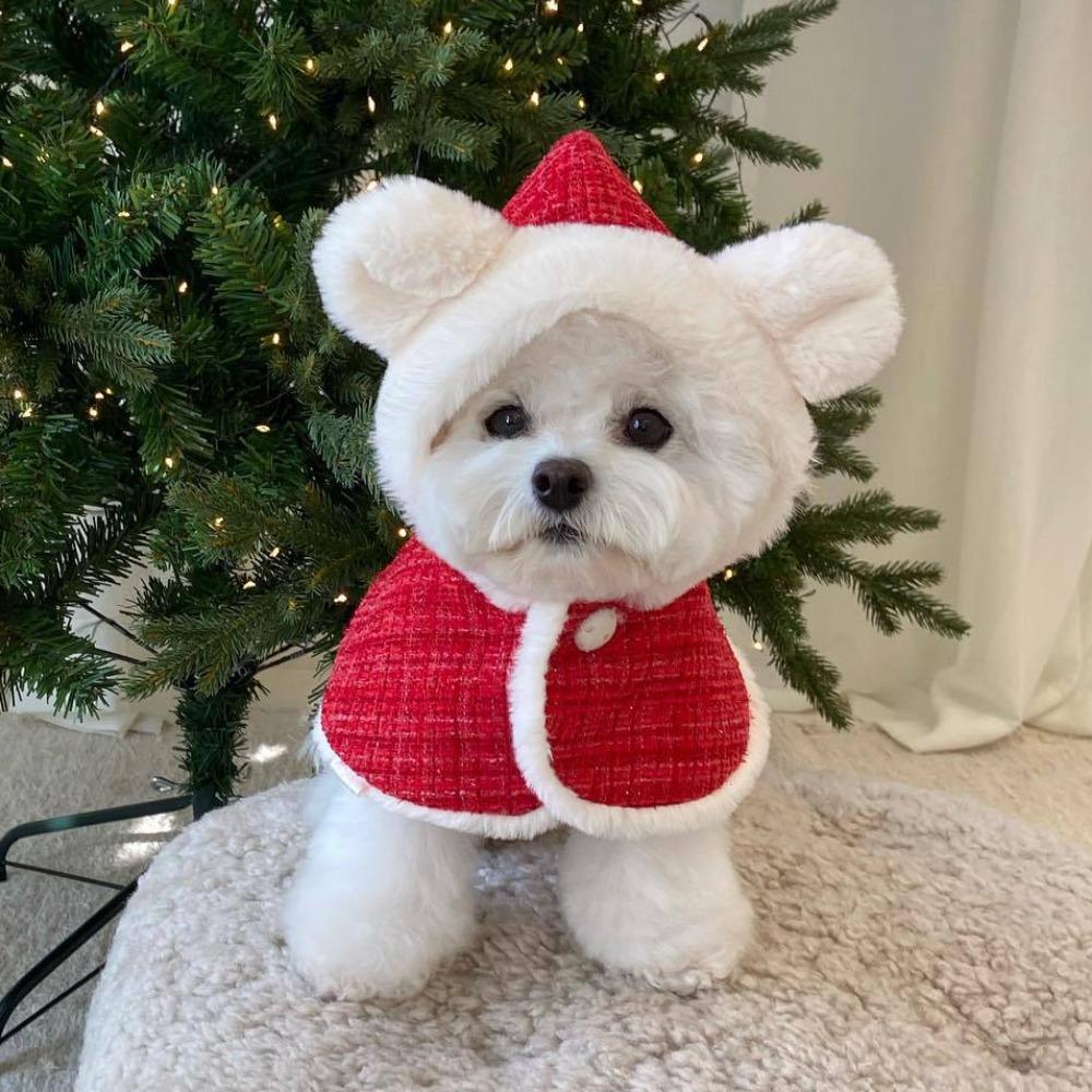Warm Pet Christmas Hooded Bibs Soft Dog Christmas Cloaks INS Style Pet Christmas Cape Christmas