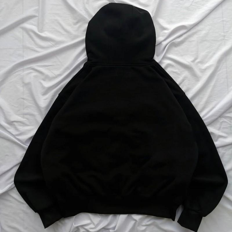 Unisex Dark Gothic Hoodie With Eye Print Patchwork Design Zipper Front Oversized Fit Streetwear