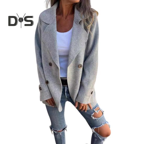 Женское зимнее пальто с отложным воротником, однотонное, двухстороннее, шерстяное, двубортное, свободного кроя, пальто, теплое, с длинными рукавами, для поездок на работу, для свиданий, весна