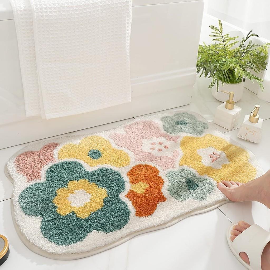 Sweet Flower Pattern Plush Absorbent Floor Mat Carpet For Home
