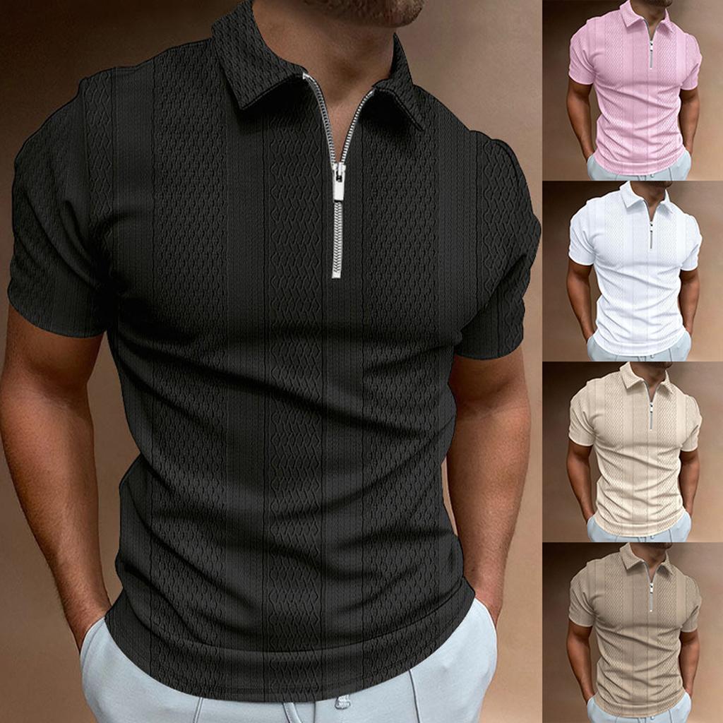 Summer Fashion Men's Shirt Short Sleeve Zipper Fashion T-shirt Men's Top