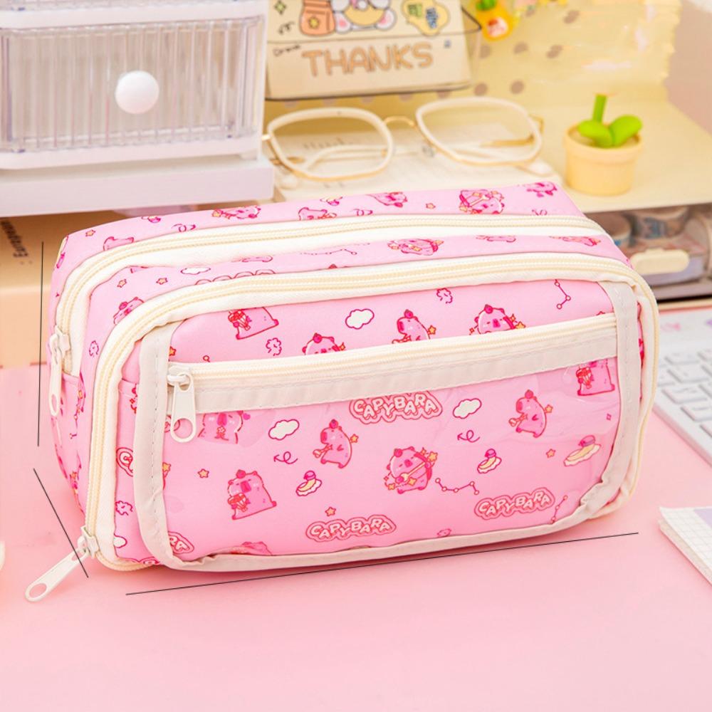 Canvas Cartoon Pencil Cases Large Capacity Stationery Bag Portable Capybara Pen Bag  Students Gift