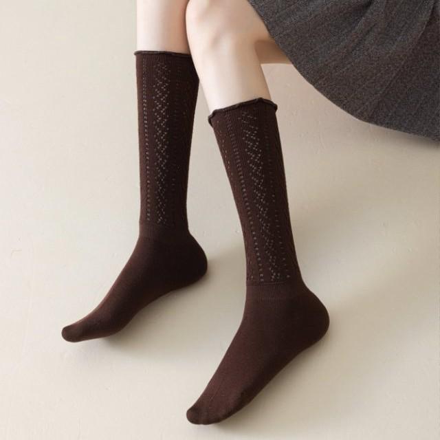 Корейские ажурные чулки-сетка с деревянными ушками - Женские вязаные сетчатые гольфы для похудения и создания эффекта "мешковатости"