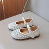 New Little Girl Fashionable Korean Style Pearl Princess Little Leather Shoes Crystal Dancing Shoes