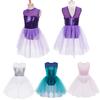 Kids Girls Contemporary Lyrical Dance Costumes Sleeveless Shiny Sequins Mesh Tutu Ballet Dance Leotard Figure Ice Skating Dress