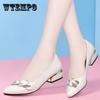 Spring and Autumn Soft Leather Shallow Mouth Single Shoes Women Thick-heeled Soft-soled Mid-heel Non-slip Work Shoes Women's Leather Shoes