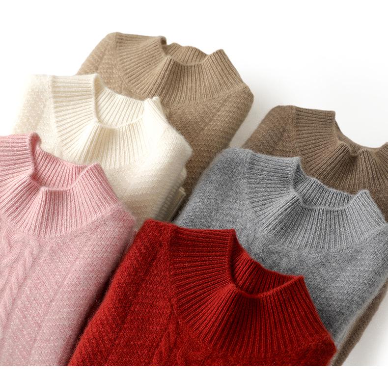 Женский кашемировый пуловер с полувысоким воротом и длинными рукавами - Однотонный, Повседневный, Свободный, Утепленный для осени/зимы.