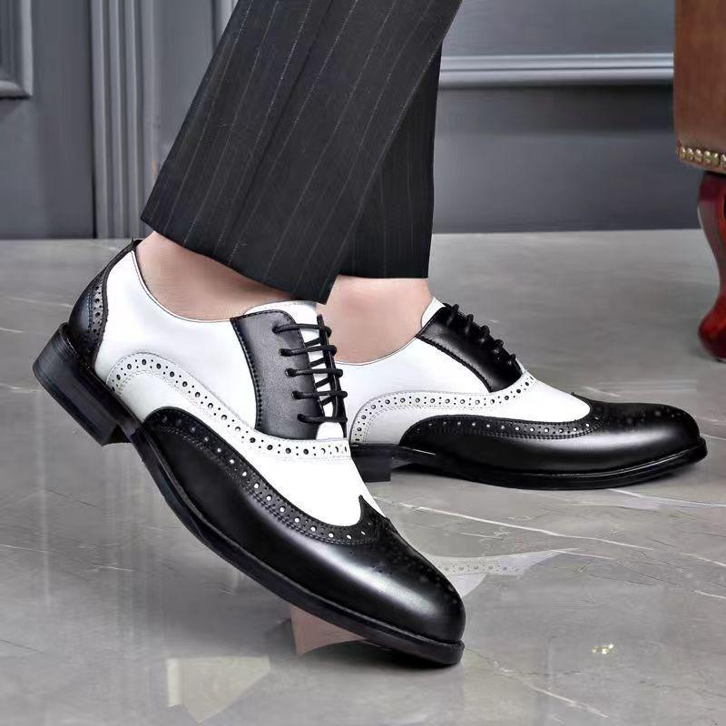 Fashion Luxury Men Brogue Shoes High Quality Lace-Up Dress Shoes for Men All Match Oxford Shoe Fashion Point Toe Men Party Wedding Shoes