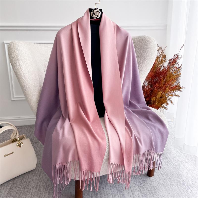 Winter Women Scarves Long Warm Gradient Imitaion Cashmere Hijab Solid Lady Shawl Wrap Female Pashmina Bandana Head Scarf