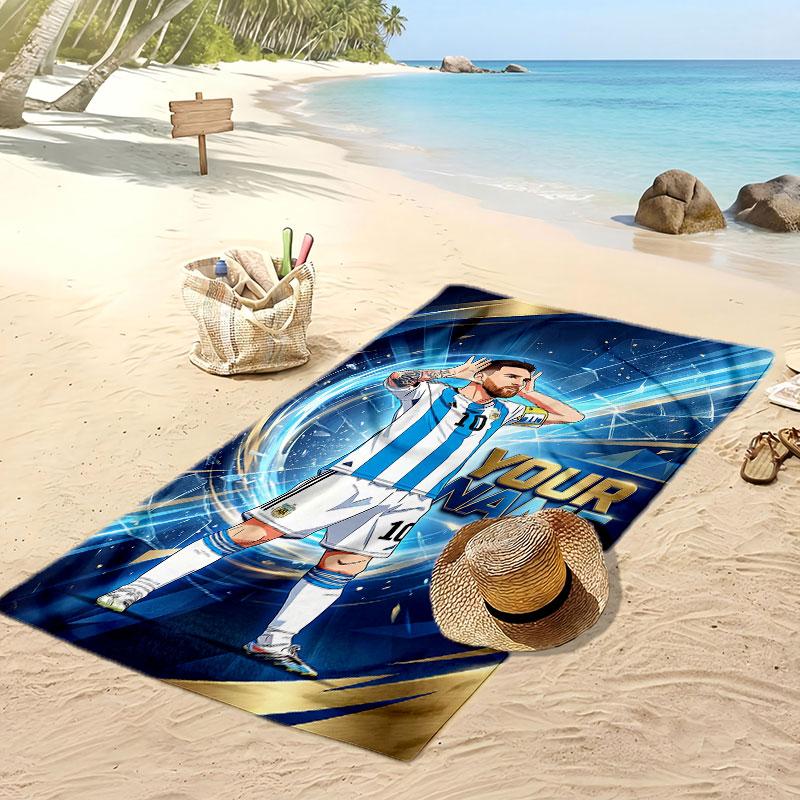 Lionel Messi Personalized Printed Beach Towel Soccer Logo Support Custom Name Text Absorbent Towel For Sport Travel Special Gift