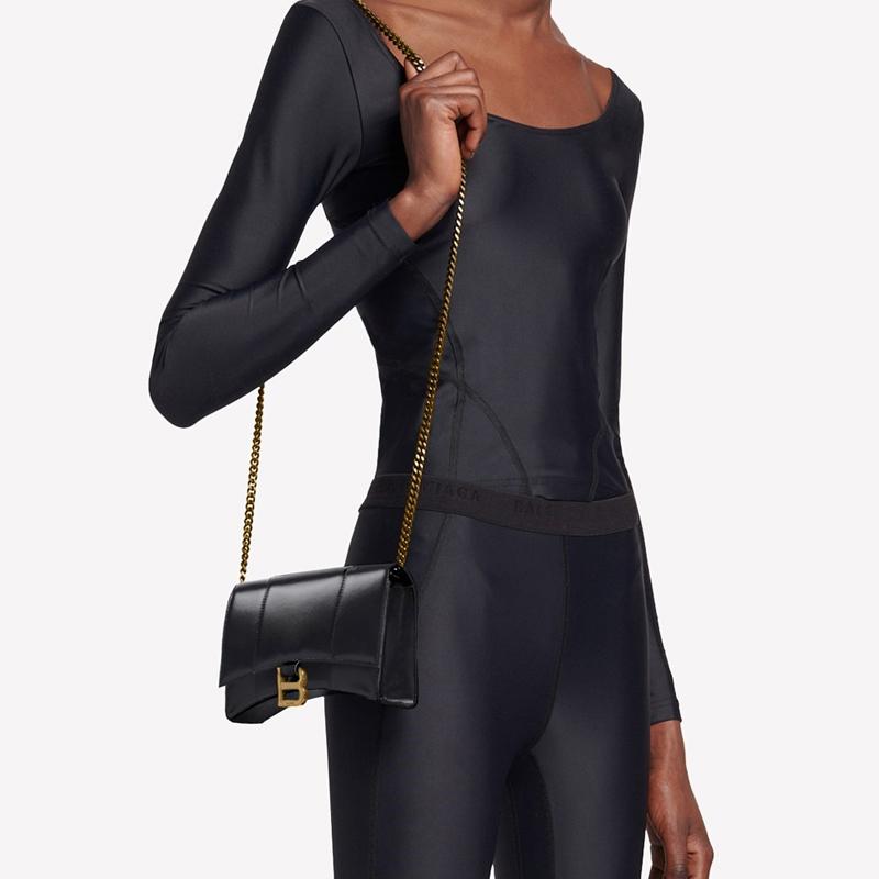Balenciaga Hourglass Bag With Gold Chain And Internal Zipper Pocket In Calfskin Mini Women bags Black 656050-1QJ4M-1000
