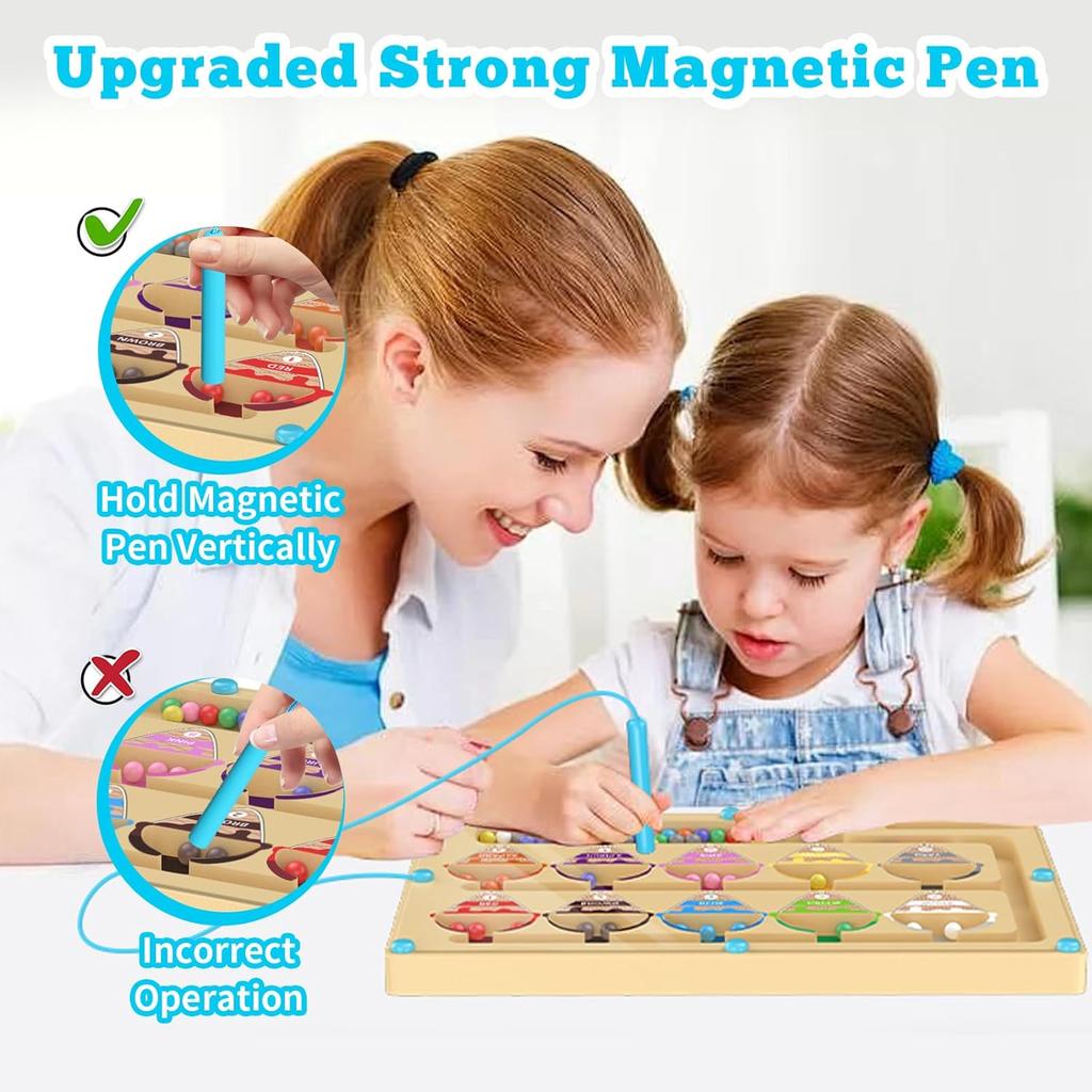 Montessori Toy from 3 Years, Magnetic Game Labyrinth Toy Busy Board, Wooden Toy Numbers and Colours Learning Toy Motor Skills Toy from 3-6 Years