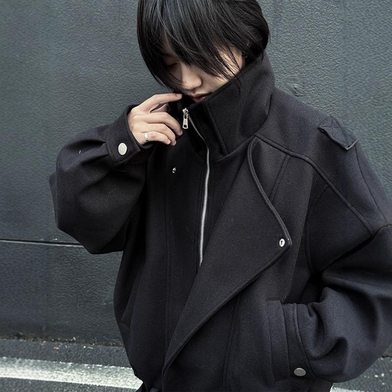 Mens Wool Blend Jacket Short Fit Fall Winter Clean Style Loose Casual Outerwear