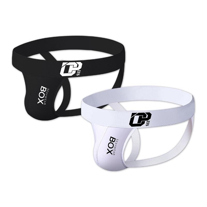 Мужские летние хлопковые спортивные стринги - Низкая посадка, Подтягивающие бедра, Дизайн с надписью