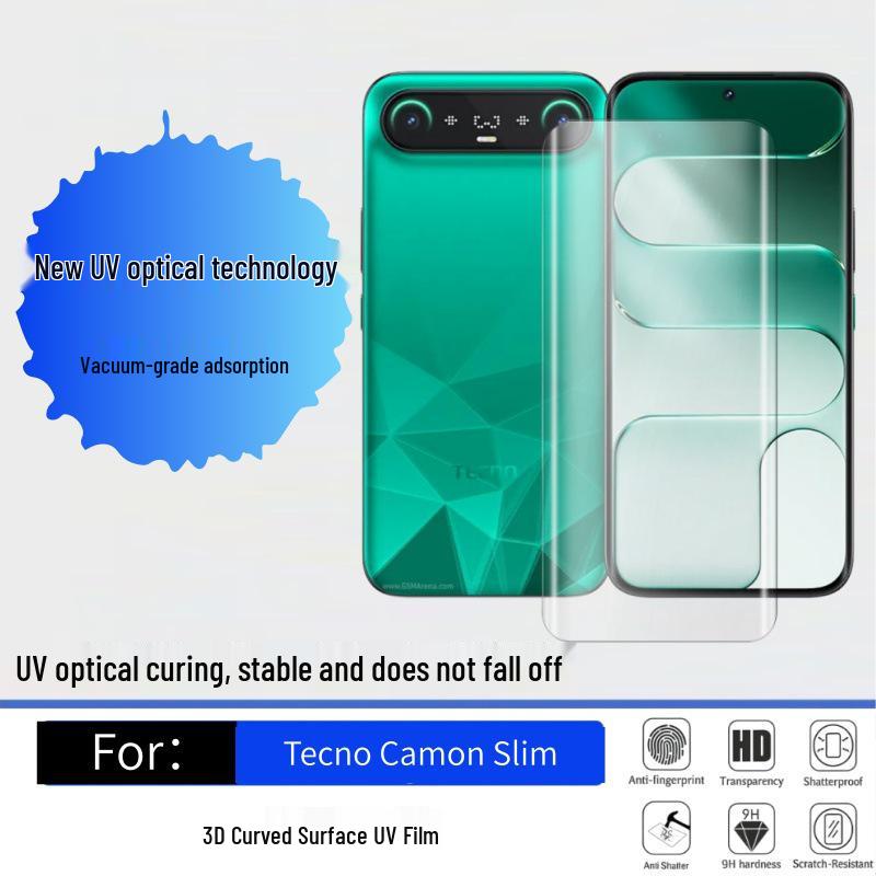 Совместимо с Tecno Camon Slim: 3D изогнутое закаленное стекло HD с полным клеем, защитой от подглядывания и прозрачная пленка для линзы