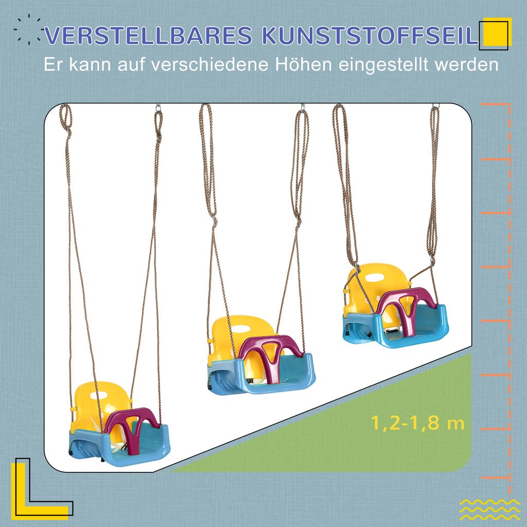 3 in 1 Detachable Kids Swing Seat with Seatbelt. Adjustable Rope for Indoor. Outdoor. Light Blue