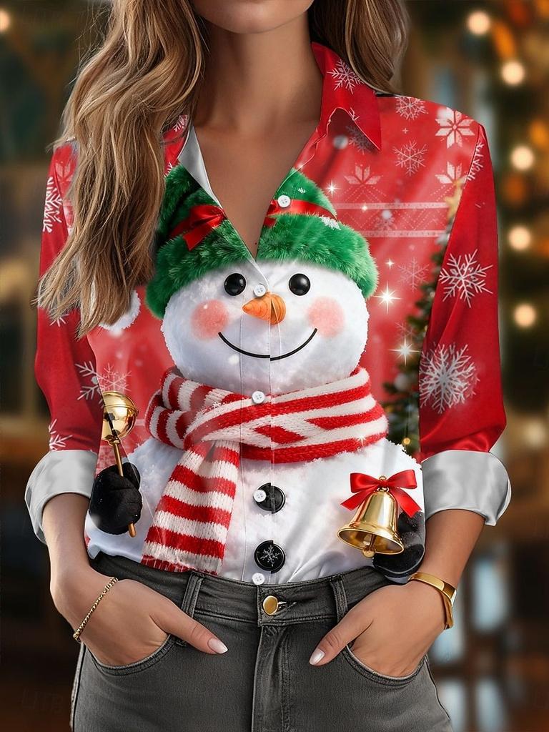Christmas shirt women's spring and autumn wear outer top design plaid snowflake temperament casual shirt WG18