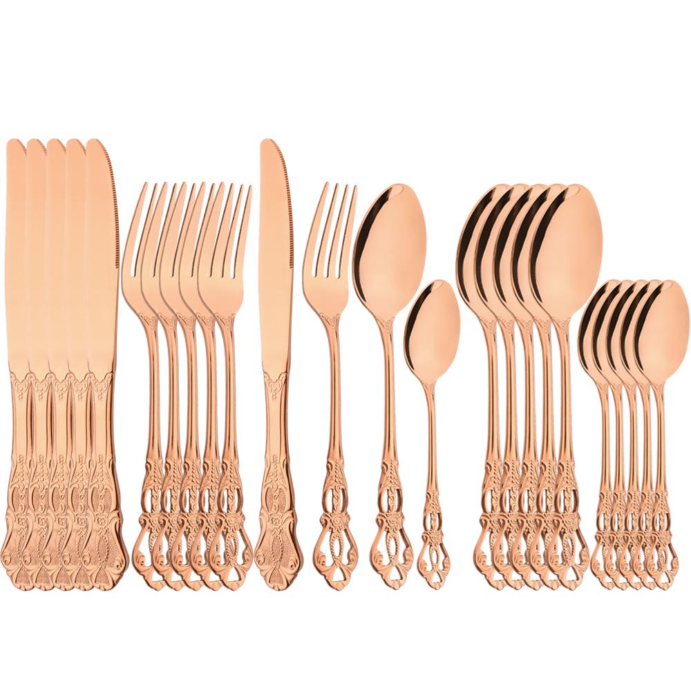 24pcs Gold Cutlery Set Royal Dinnerware Stainless Steel Silverware Spoon Fork Knife Kitchen Silverware Set Western Tableware