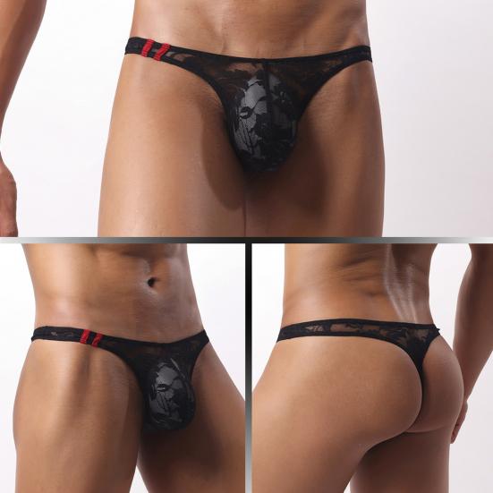 Мужские стринги Yousheng с низкой талией, прозрачные, с вышивкой, кружевным цветочным узором, дышащие, мягкие, эластичные, облегающего кроя, нижнее белье, для медового месяца, ко Дню святого Валентина