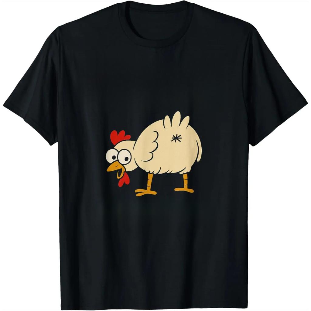 Summer Round Neck Funny Chicken Pattern T-shirts Fashionable Casual Pure Cotton Short Sleeved Men's T-shirts