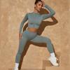 Горячий стиль спортивный фитнес-костюм на молнии: Женский бесшовный комплект для йоги с длинным рукавом и брюками