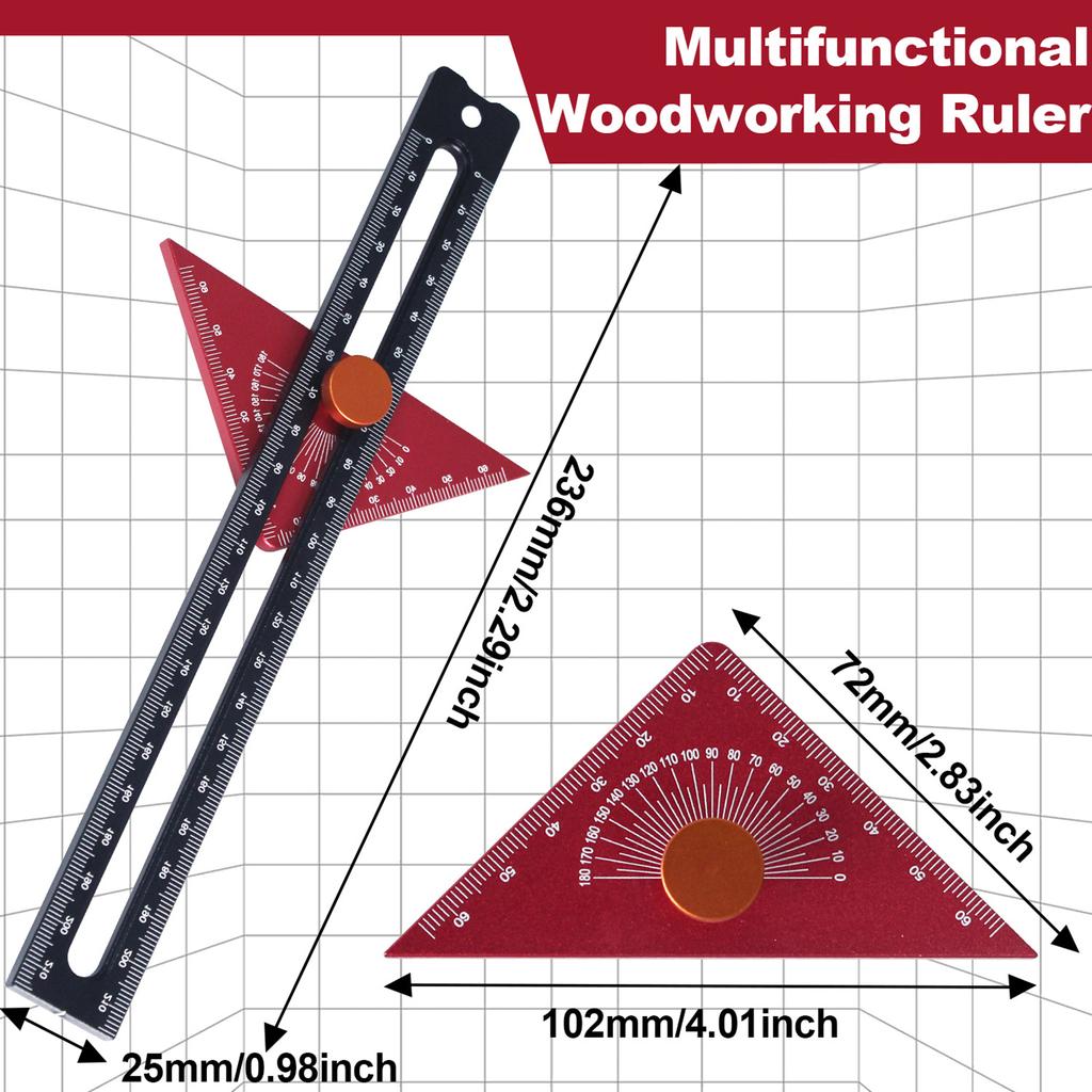 Adjustable Triangle Ruler for Woodworking Multi Angle Measuring Tool with Precision Markings