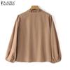 ZANZEA Women Fashion V-Neck Lantern Long Sleeve Ruffle Buttons Shirts