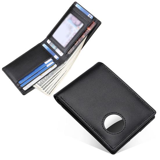Men's Bifold Wallet Genuine Leather Wallet with Airtag Holder RFID Blocking Pocket
