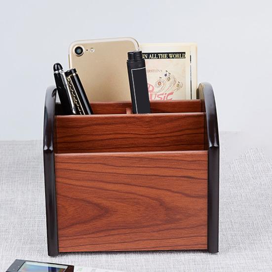 Настольный ящик для хранения, деревянный, гладкий, 4 отделения, вращение на 360 градусов, большая емкость, ножницы с дистанционным управлением, очки для телефона, чехол для хранения канцелярских принадлежностей
