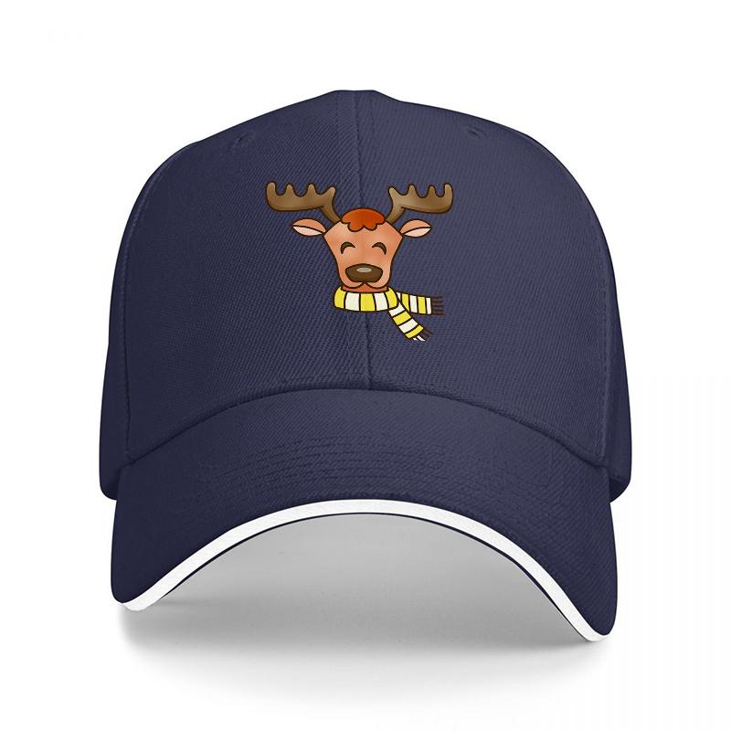 Reindeer with Scarf Embroidered Baseball Cap Winter Holiday Theme Adjustable Hat for Adults Casual Streetwear Fashion Accessory