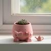 Милый улыбающийся цветочный горшок, 3D-печатный цветочный горшок в виде читающей головы, Сидящая фигурка с книгой и чашкой, Горшок для суккулентов, кактусов, Настольный декор