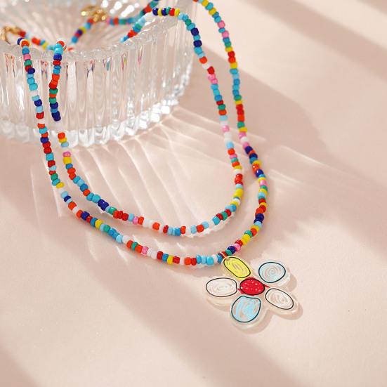 Женский комплект ожерелья, штабелируемые красочные кулонные бусины с цветком и бабочкой, двухслойные, гладкие, в богемном стиле, регулируемые