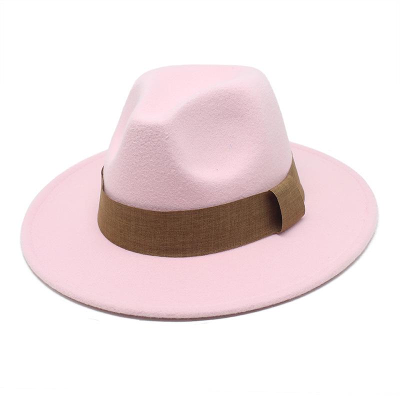 Модный блогер в коричневой шерстяной шляпе Jazz Hat Vintage Big Brim Felt Top Hat