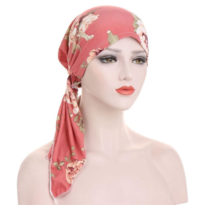 Flower Cloth Pullover Muslim Hooded Cap Skullcap Small Hat Two Tail Cap Curved