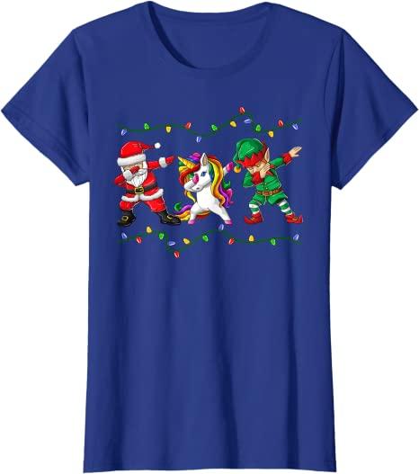 Dabbing Santa Elf Unicorn Christmas Costume Squad Kids Boys Unisex Xmas Gifts TShirt Funny DabbingElf Family Matching Tee Tops