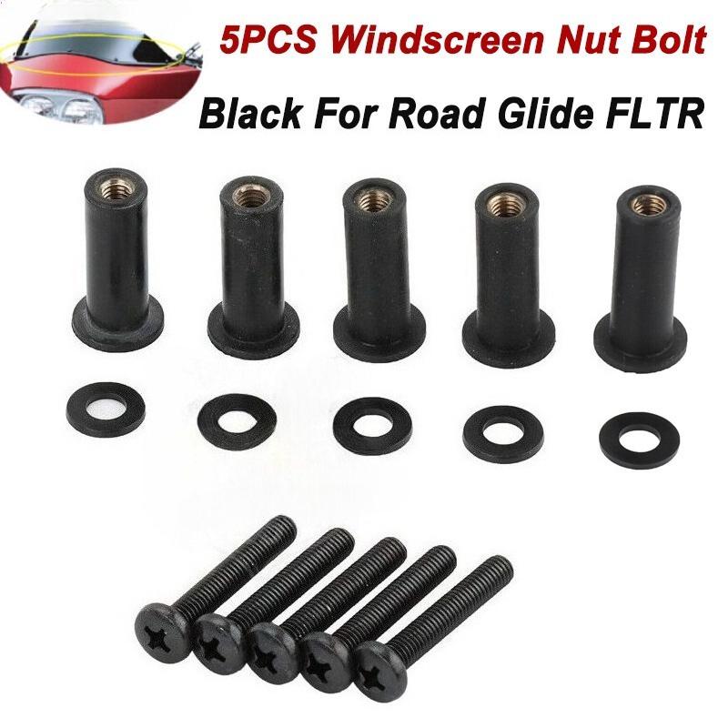 15/30pcs Black Windscreen Well Nut Bolt Screws Kit For Harley Touring Road Glide 98-22 Windshield Nut Bolt Washer Set