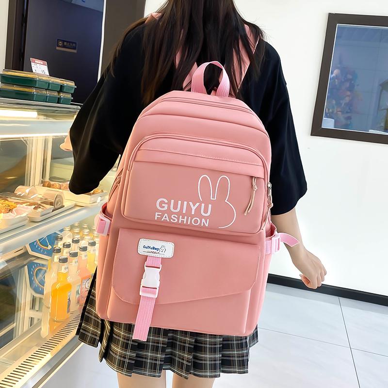 Рюкзак большой емкости, школьный однотонный рюкзак из четырех предметов для женщин